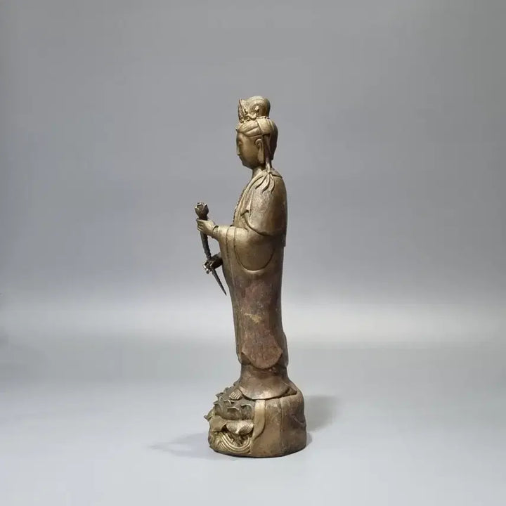 [SOLD OUT] 골동품 황동 관세음보살 입상 불상 조각상. 고35.5