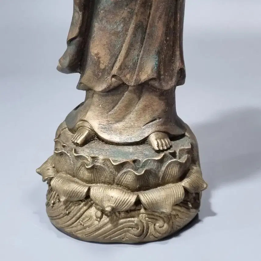 [SOLD OUT] 골동품 황동 관세음보살 입상 불상 조각상. 고35.5