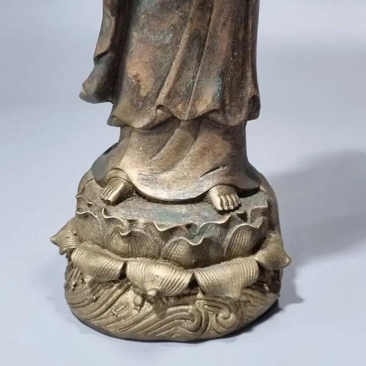 [SOLD OUT] 골동품 황동 관세음보살 입상 불상 조각상. 고35.5