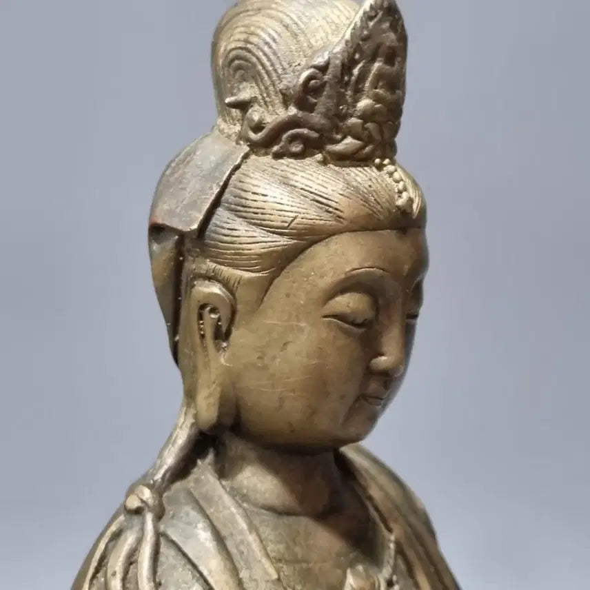 [SOLD OUT] 골동품 황동 관세음보살 입상 불상 조각상. 고35.5