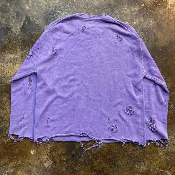 [BUNJANG] KAMIYA US Flag Damage Purple Knit / (XL) KAMIYA 성조기 데미지 퍼플 니트