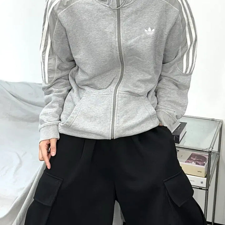 [BUNJANG] Adidas Firebird Hoodie Zip-up (Gray) - Size L / 아디다스 그레이 파이어버드 후드집업 L