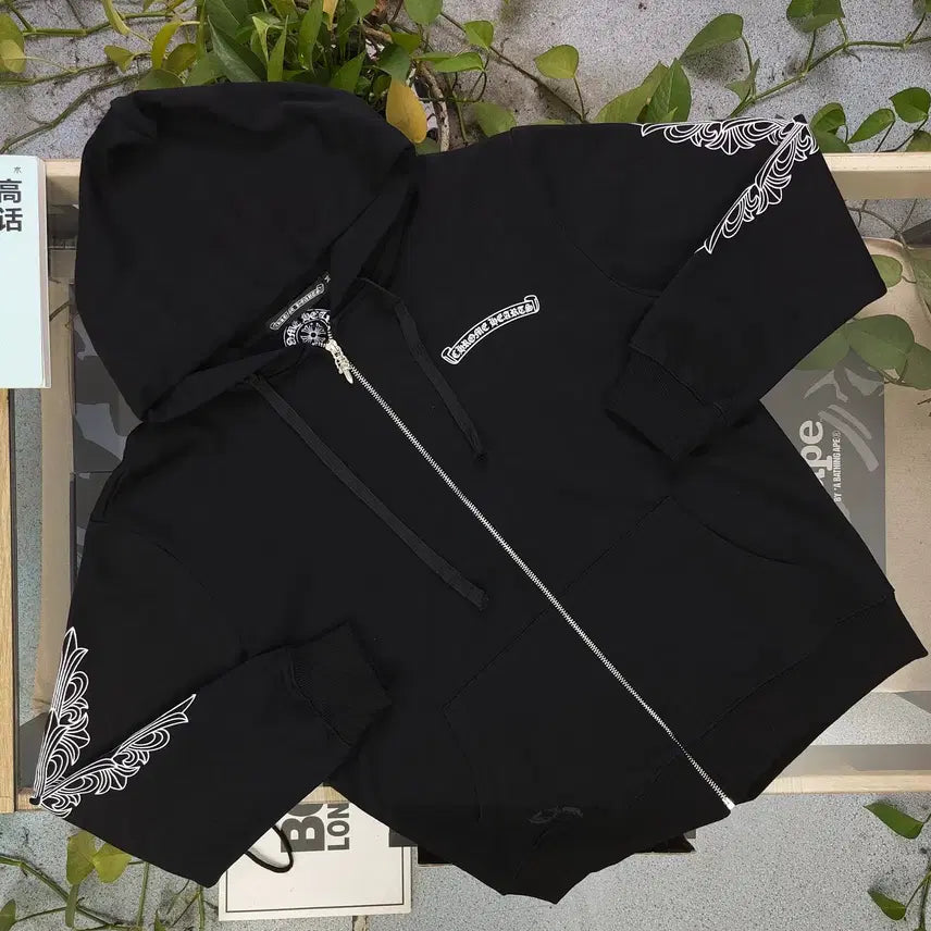 [BUNJANG] Chrome Hearts Logo Zip-Up Hoodie / 크롬하츠 후드 집업 블랙색상 영문로고 십자 남성 후드티