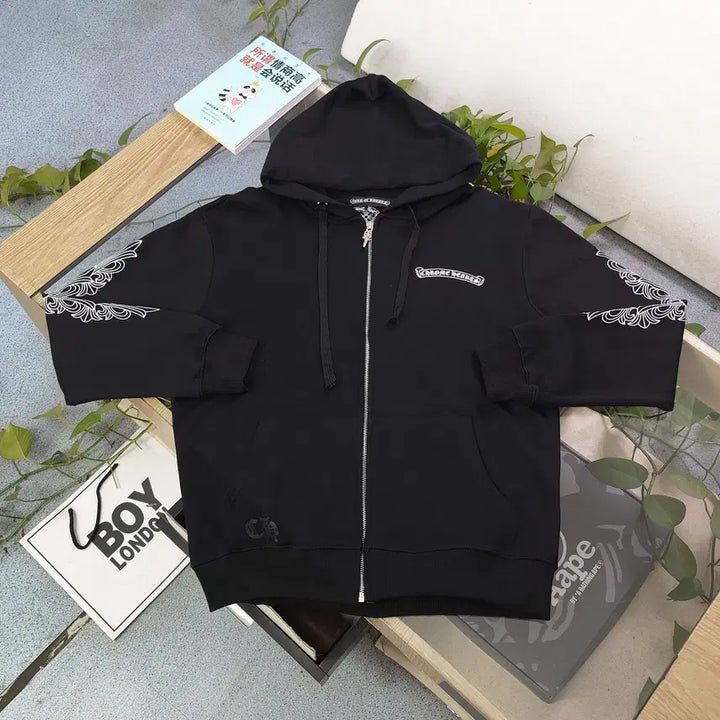 [BUNJANG] Chrome Hearts Logo Zip-Up Hoodie / 크롬하츠 후드 집업 블랙색상 영문로고 십자 남성 후드티