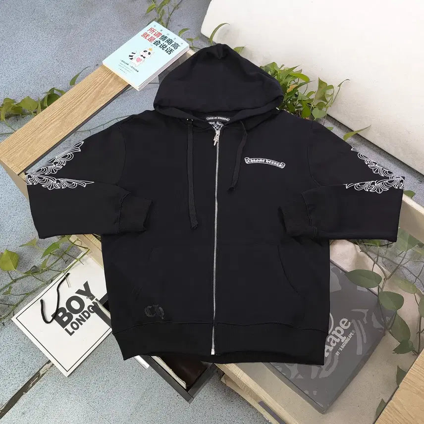 [BUNJANG] Chrome Hearts Logo Zip-Up Hoodie / 크롬하츠 후드 집업 블랙색상 영문로고 십자 남성 후드티