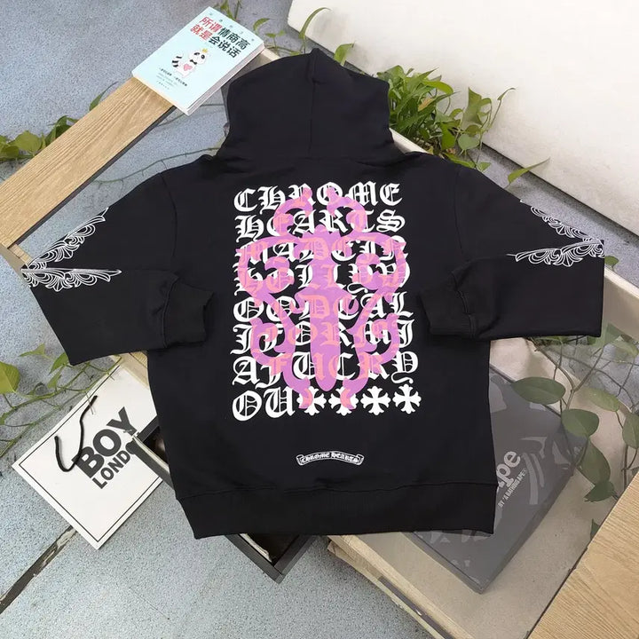 [BUNJANG] Chrome Hearts Logo Zip-Up Hoodie / 크롬하츠 후드 집업 블랙색상 영문로고 십자 남성 후드티