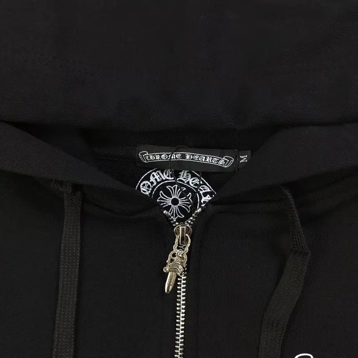 [BUNJANG] Chrome Hearts Logo Zip-Up Hoodie / 크롬하츠 후드 집업 블랙색상 영문로고 십자 남성 후드티