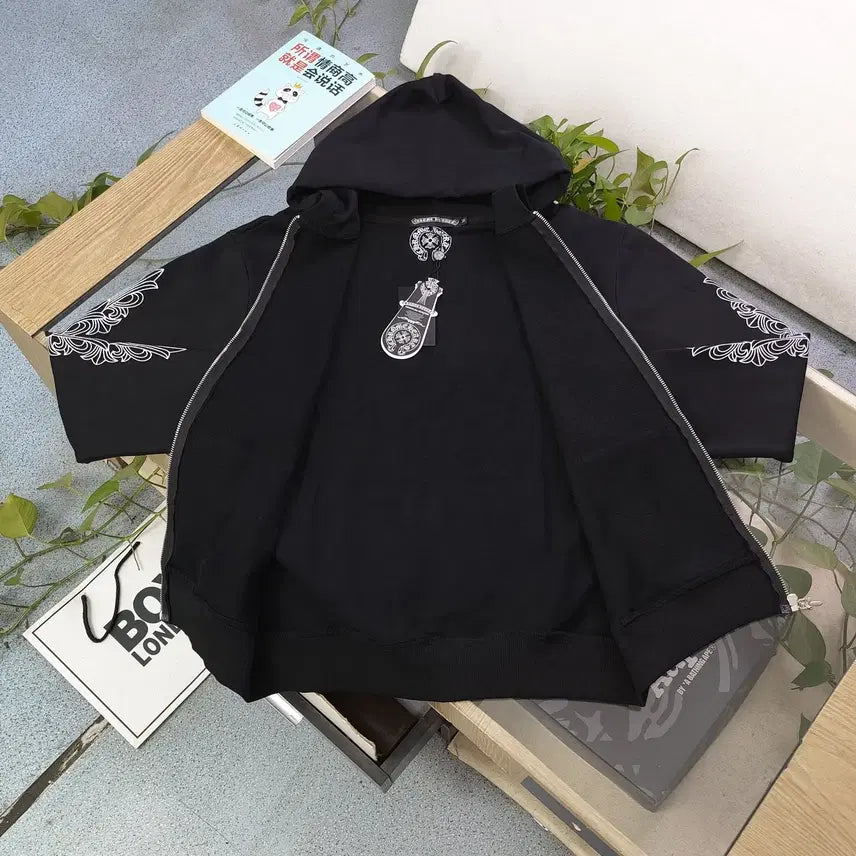 [BUNJANG] Chrome Hearts Logo Zip-Up Hoodie / 크롬하츠 후드 집업 블랙색상 영문로고 십자 남성 후드티
