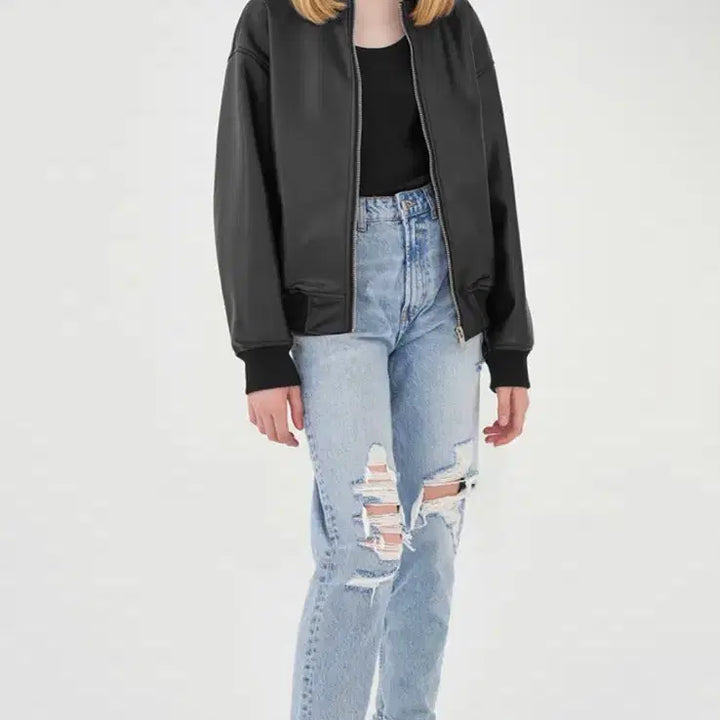 [SOLD OUT] 레이디볼륨 레더 후드점퍼