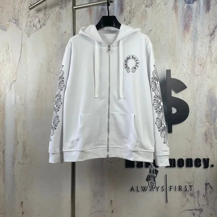[BUNJANG] Chrome Hearts Big Logo Cross Hoodie Zip-up / 크롬하츠 후드 집업 화이트색상 빅로고 십자 후드티 남성