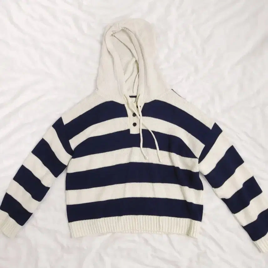 [BUNJANG] Striped Knit Hoodie / 긴팔 스트라이프 후드티 단가라 후드니트