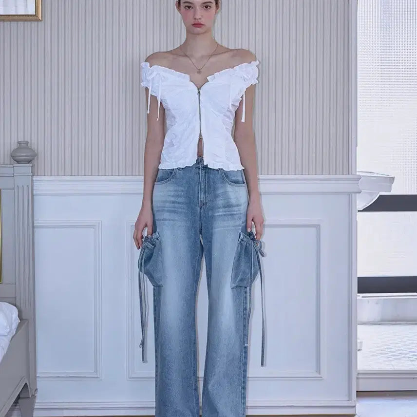 [BUNJANG] Rosee Franz Two-way Frill Ribbon Sleeveless Top / 로제프란츠 Two-way Frill Ribbon Sleeveless [W