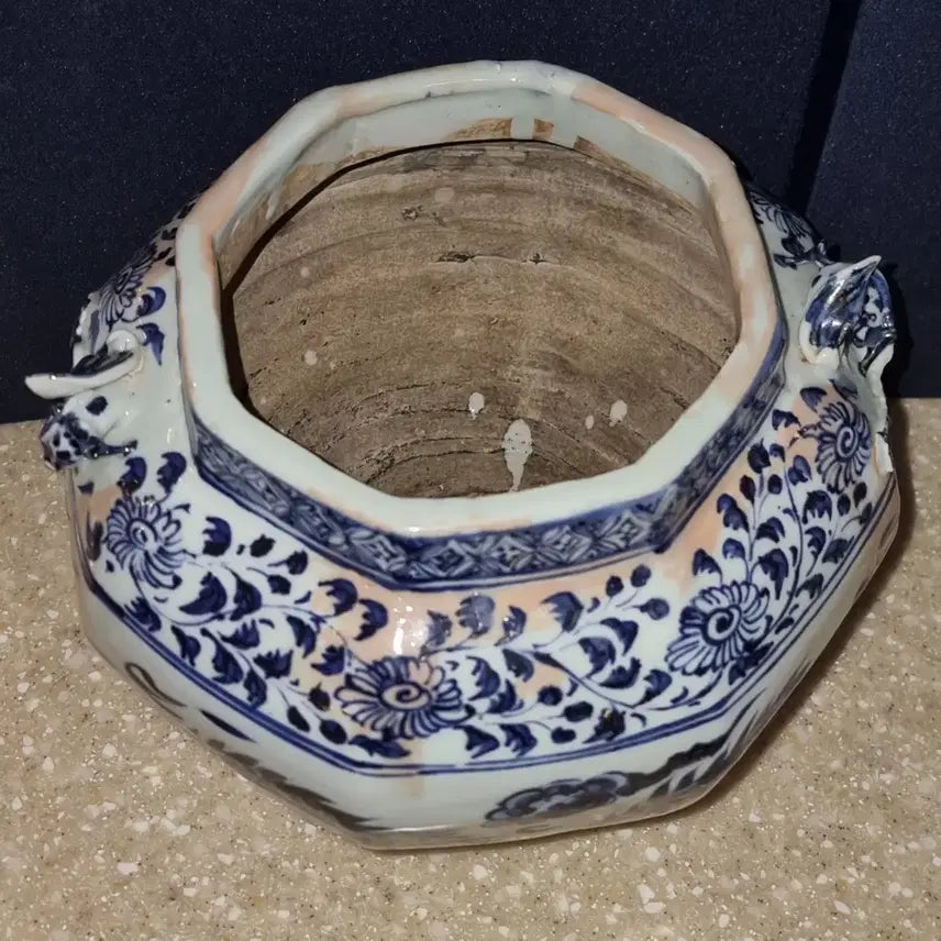 [BUNJANG] Chinese Antique Celadon Porcelain Cloud Dragon Octagonal Plate / 고도자 청화백자 운용문 팔각첩화 소호 높이18 지름23 중국도자기 골통품