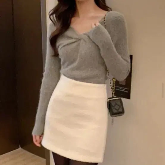 [BUNJANG] Renne Milk Alpaca Wool Mini Skirt / 렌느 밀크 알파카 울미니스커트