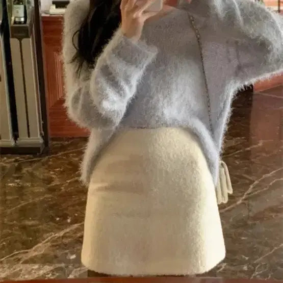 [BUNJANG] Renne Milk Alpaca Wool Mini Skirt / 렌느 밀크 알파카 울미니스커트