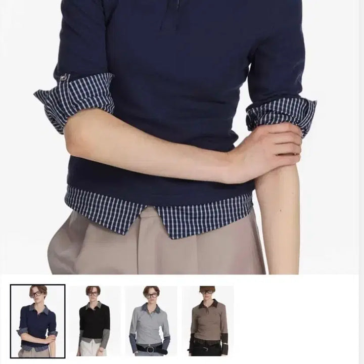 [BUNJANG] Lyuocheng Checkboard Layered Polo Shirt Navy M / Lyuocheng Checkboard Polo Shirt <Navy>