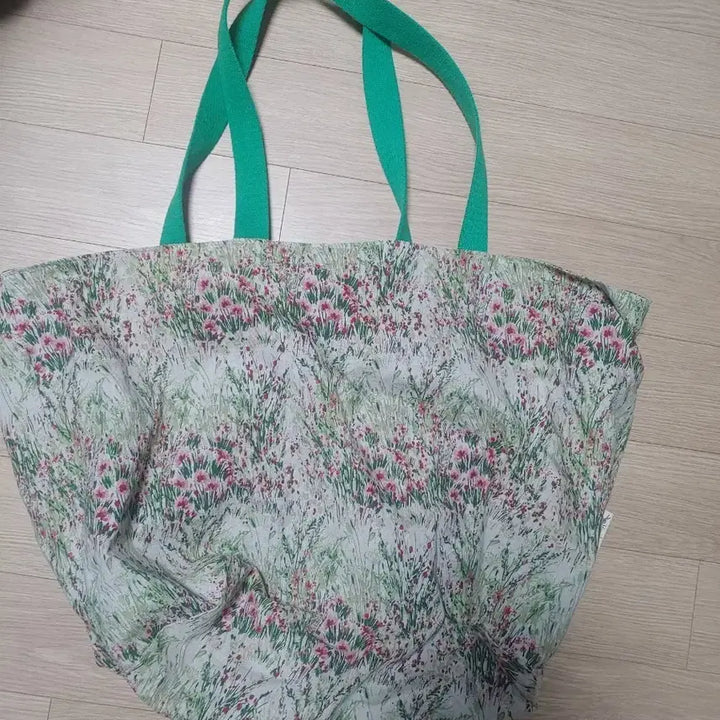 [BUNJANG] Green Handle Floral Print Cotton Shopping Bag / 멋진 초록숲 장바구니