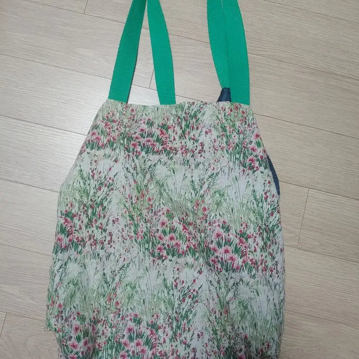 [BUNJANG] Green Handle Floral Print Cotton Shopping Bag / 멋진 초록숲 장바구니