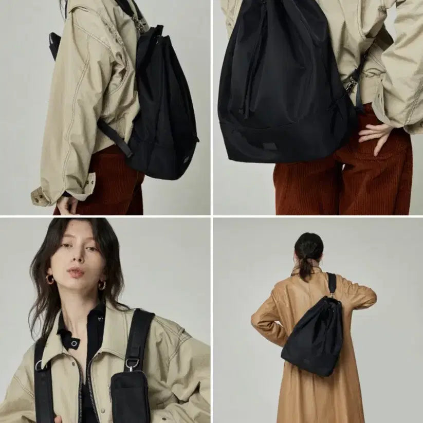 [BUNJANG] 4our b Black Bucket Backpack Crossbody Bag / 미사용 새상품))디자이너 브랜드 4our b 스트링 백팩 크로스백 숄더백