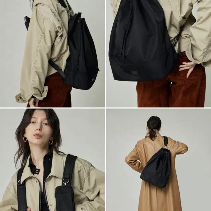 [BUNJANG] 4our b Black Bucket Backpack Crossbody Bag / 미사용 새상품))디자이너 브랜드 4our b 스트링 백팩 크로스백 숄더백