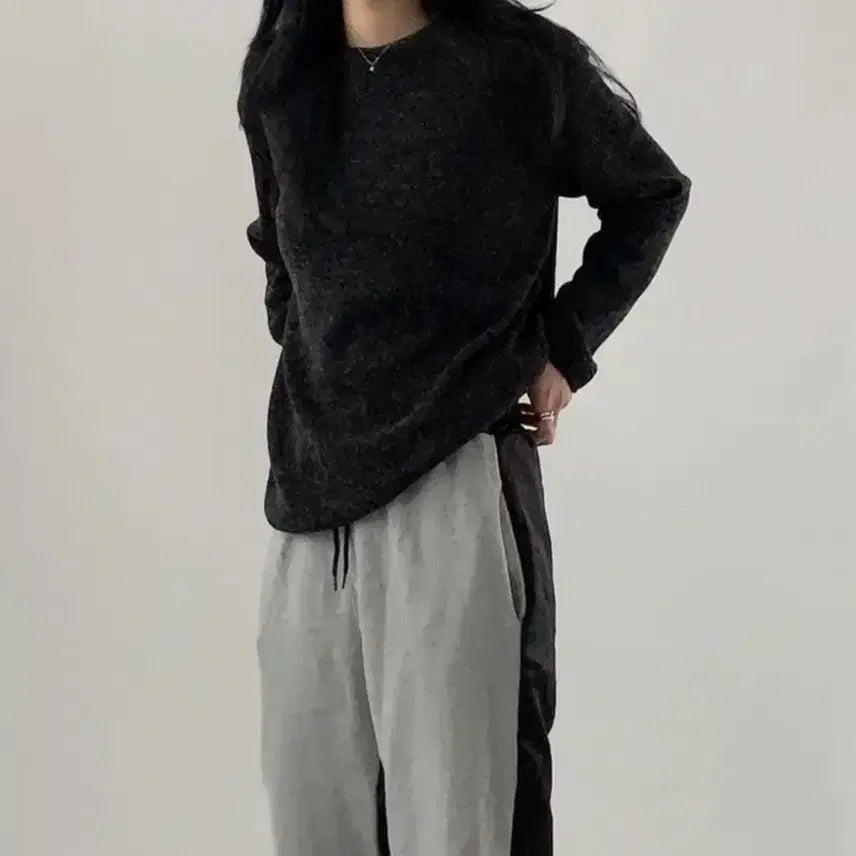 [BUNJANG] Muzed Monde Long Sleeve Knit T-Shirt / 데끼 라운드 루즈 긴팔티 니트 티셔츠 뮤즈드몽드