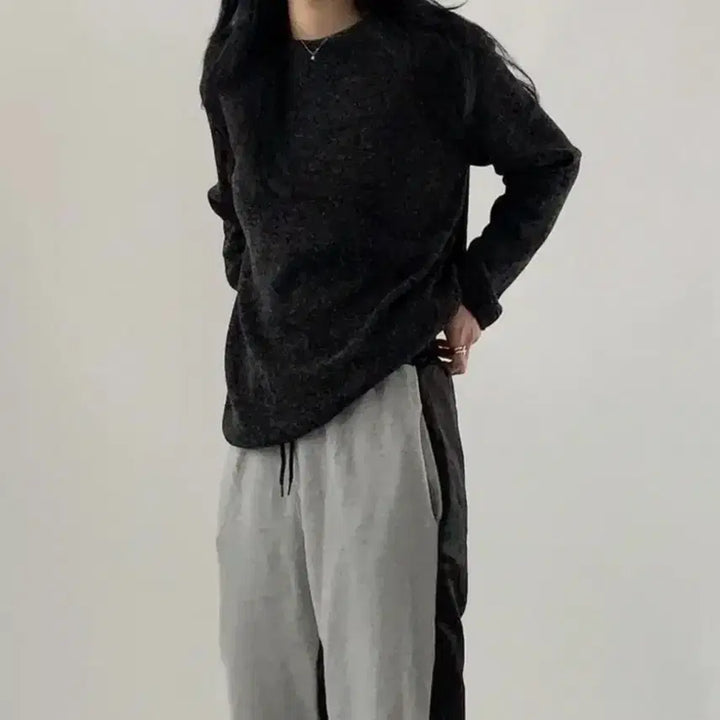 [BUNJANG] Muzed Monde Long Sleeve Knit T-Shirt / 데끼 라운드 루즈 긴팔티 니트 티셔츠 뮤즈드몽드