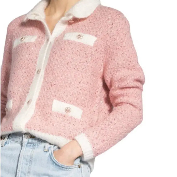 [BUNJANG] Maje Lurex Sequin Cardigan Pink Size 1 / (반택포)마쥬 maje 루렉스 시퀸 가디건 핑크 사이즈 1