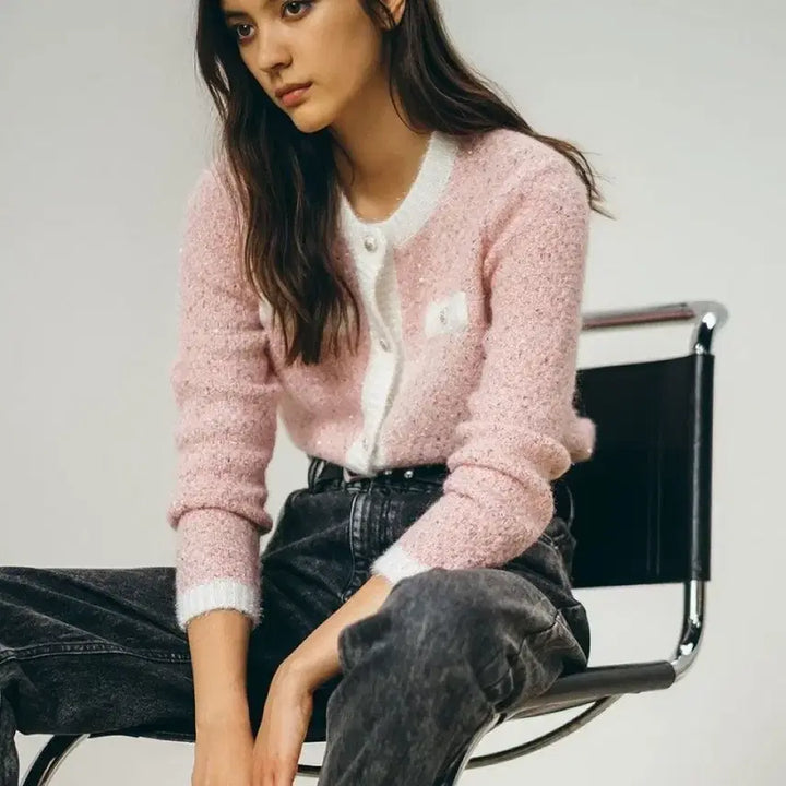 [BUNJANG] Maje Lurex Sequin Cardigan Pink Size 1 / (반택포)마쥬 maje 루렉스 시퀸 가디건 핑크 사이즈 1