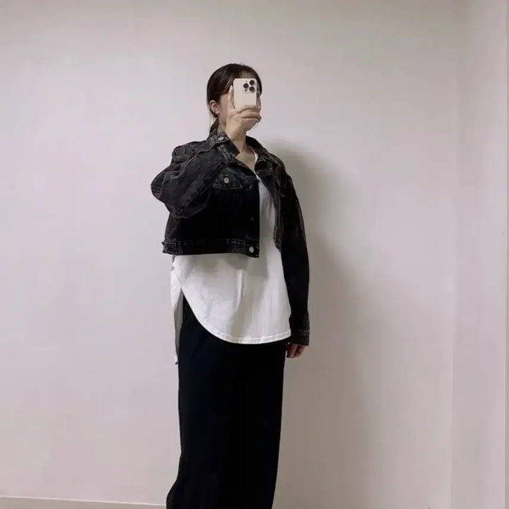 [BUNJANG] Black Denim Crop Jacket / 새상품 어깨퍼프 가을 크롭 흑청 데님 자켓 여성용