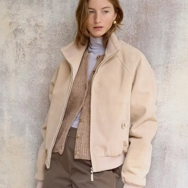 [BUNJANG] Ceeci Real Goat Suede Jumper Beige / Ceeci 씨에씨 리얼 고트 스웨이드 점퍼 베이지