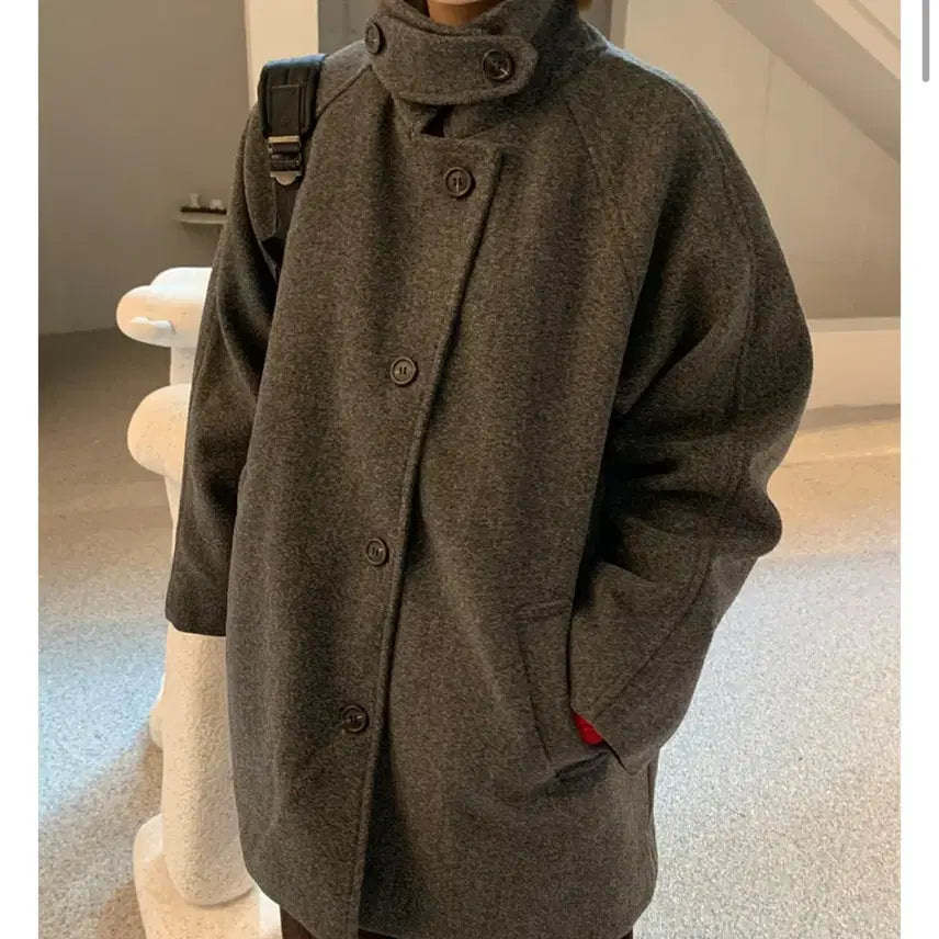 [BUNJANG] Baon High Neck Half Coat Charcoal / 바온 하이넥 하프코트 차콜