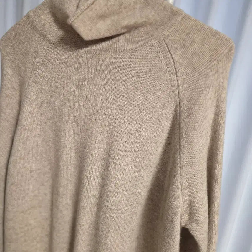 [BUNJANG] Turtleneck Knit Long Dress Beige / 터틀넥 니트 롱 원피스 베이지