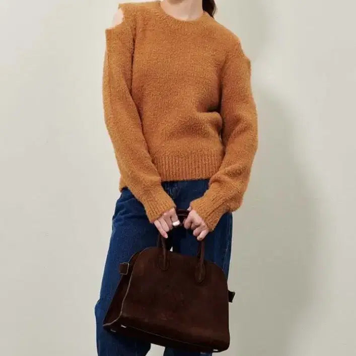 [BUNJANG] Shoulder Slit Wool Knit Brown Sweater / 어깨트임 울 니트 브라운