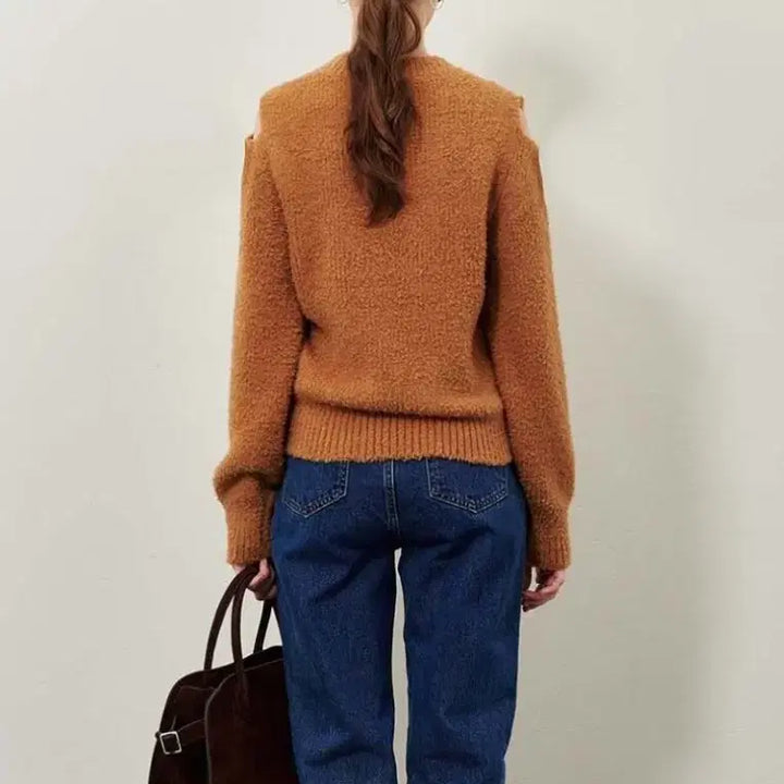 [BUNJANG] Shoulder Slit Wool Knit Brown Sweater / 어깨트임 울 니트 브라운