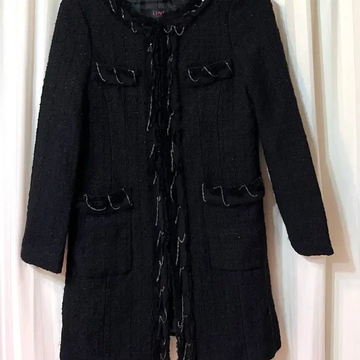 [BUNJANG] LINE Black Tweed Jacket Coat (Size 55) / LINE 블랙 트위드 자켓 코트 55 상태좋음