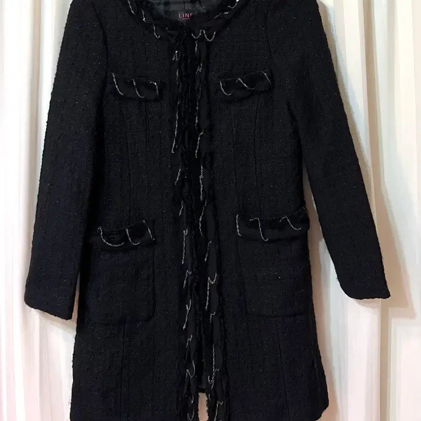 [BUNJANG] LINE Black Tweed Jacket Coat (Size 55) / LINE 블랙 트위드 자켓 코트 55 상태좋음