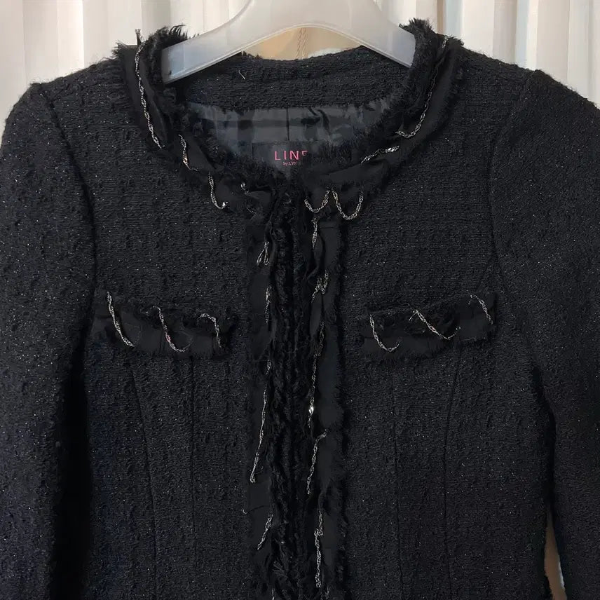 [BUNJANG] LINE Black Tweed Jacket Coat (Size 55) / LINE 블랙 트위드 자켓 코트 55 상태좋음