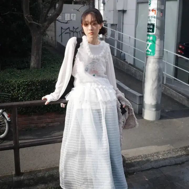 [BUNJANG] Fleuretta 78 Low-Rise Tulle Dress White Check / [택O미시착새상품] 플레따 78 로우라이즈 튤 드레스 화이트 체크
