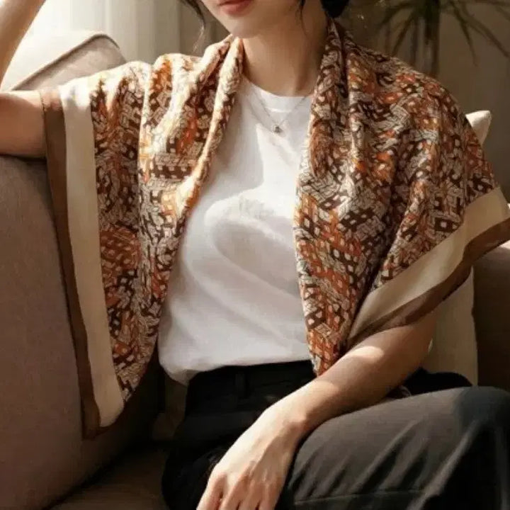[BUNJANG] Patterned Scarf Brown/Orange / 패턴 스카프 브라운/오렌지(새상품)