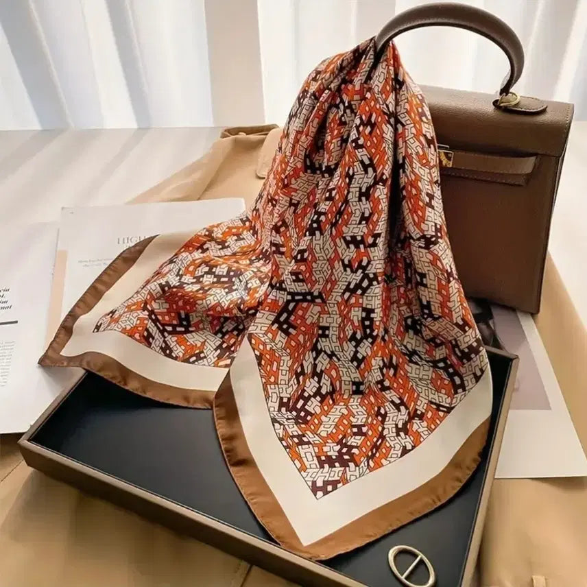 [BUNJANG] Patterned Scarf Brown/Orange / 패턴 스카프 브라운/오렌지(새상품)