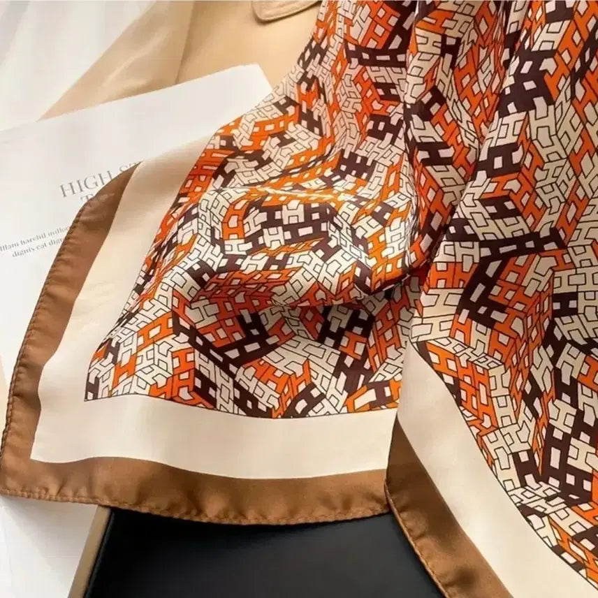 [BUNJANG] Patterned Scarf Brown/Orange / 패턴 스카프 브라운/오렌지(새상품)