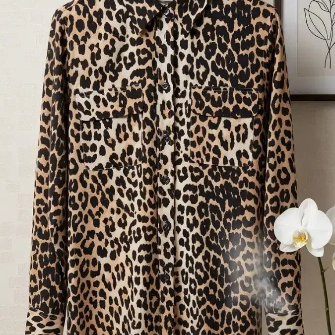 [BUNJANG] Equipment Leopard Pattern Silk Blouse / equipment 레오파드 패턴 셔츠 긴팔 블라우스
