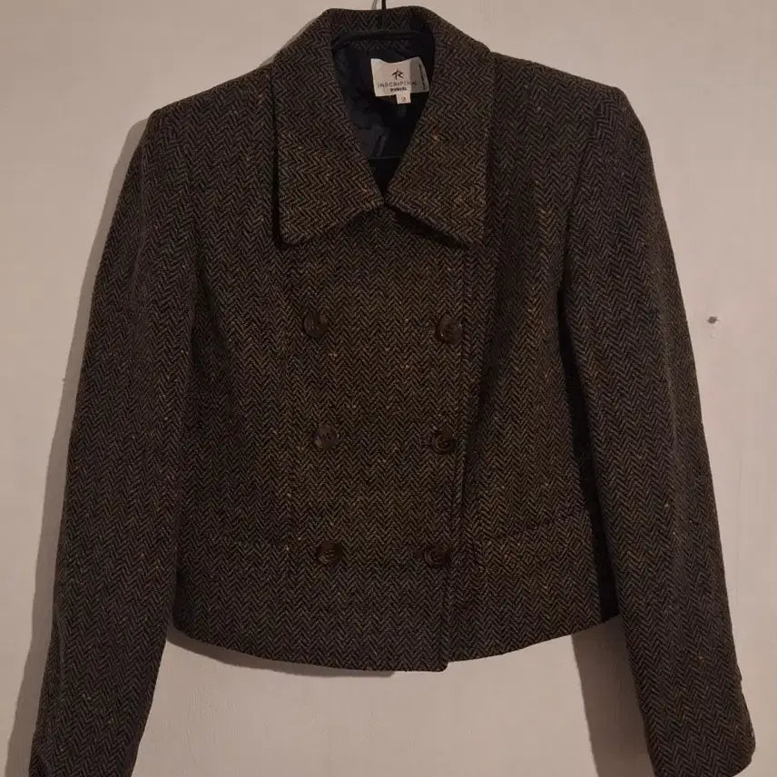 [BUNJANG] Sonia Rykiel Herringbone Pattern Double Breasted Cropped Wool Jacket / xs 44 55 소니아 리키엘 헤링본 패턴 브라운 더블 크롭 울 자켓