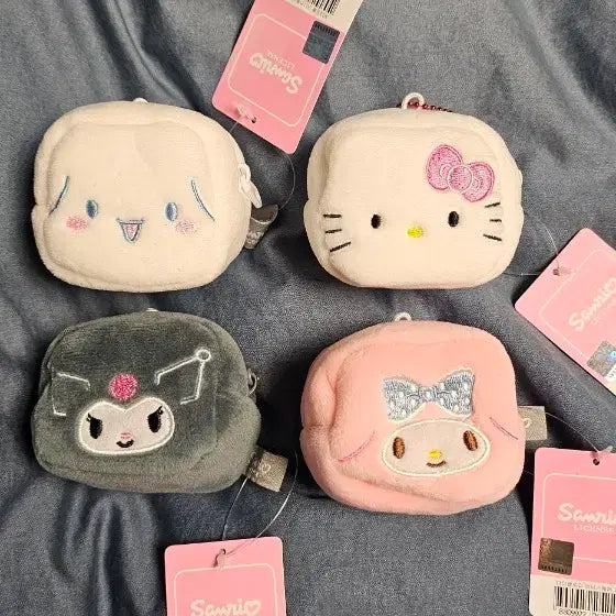 [BUNJANG] Sanrio Characters Mini Square Pouch Keyring Bundle / 산리오 캐릭터 얼굴 미니 스퀘어 파우치 키링 4종 묶음판매