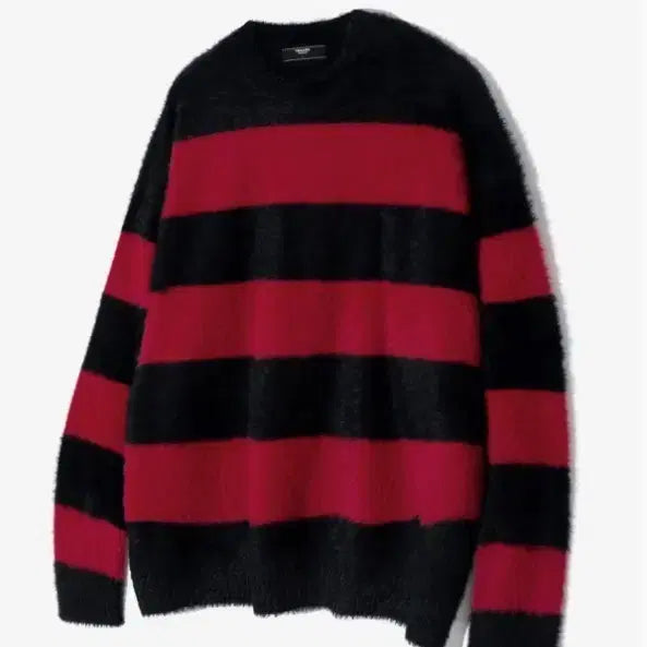 [BUNJANG] Unisex Hairy Stripe Knit Red L / 남자 헤어리 스트라이프니트 레드 L