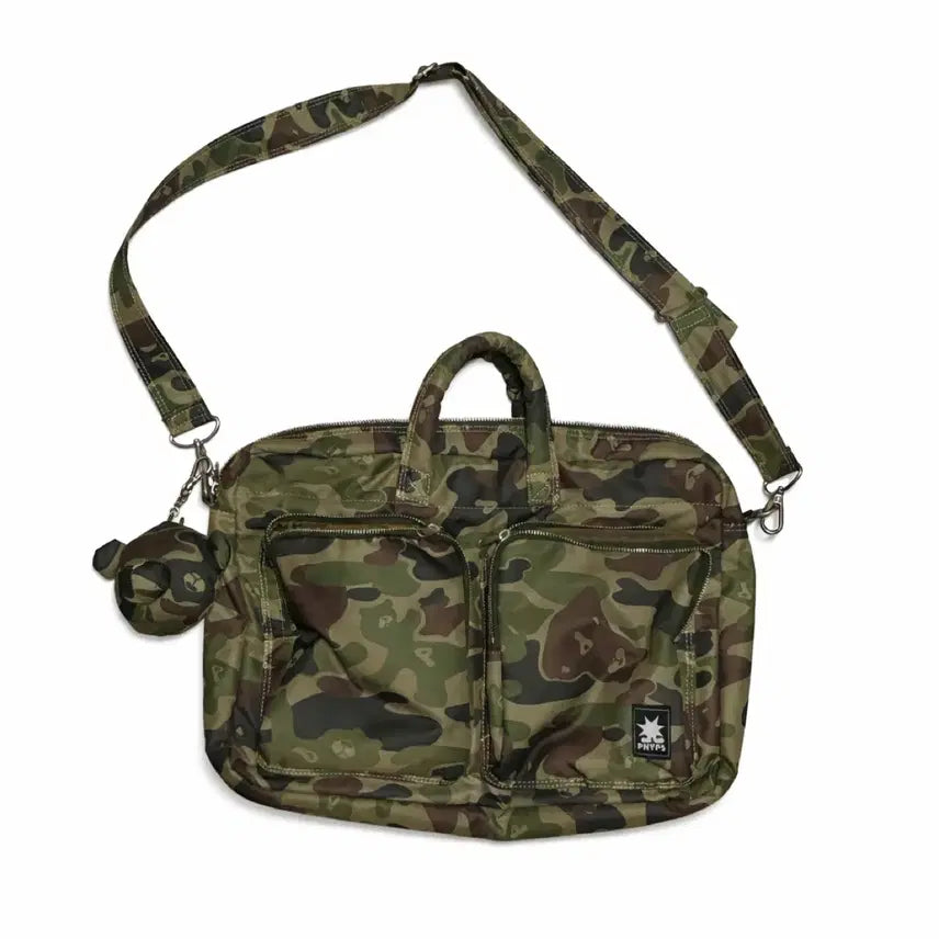 [BUNJANG] Physical Department Bear Keyring Nylon Multi Pocket Crossbody Bag L / 피지컬디파트먼트 베어 키링 나일론 멀티 포켓 크로스백 L