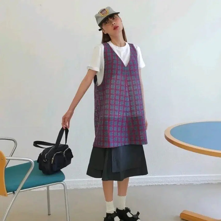 [BUNJANG] Ethos Layered Mini Dress Check / 에토스 레이어드 미니 드레스 체크
