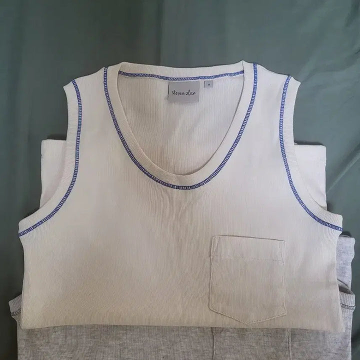 [BUNJANG] Steve Alan Stitch Sleeveless T-Shirt (White/Gray) / 스티브알란 (w) 스티치 민소매 티셔츠