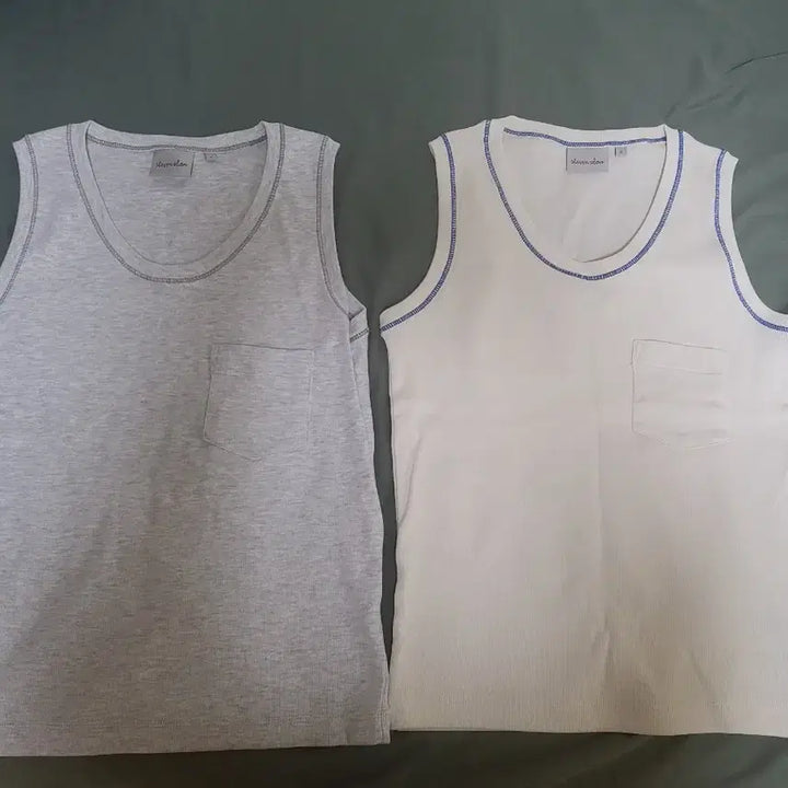 [BUNJANG] Steve Alan Stitch Sleeveless T-Shirt (White/Gray) / 스티브알란 (w) 스티치 민소매 티셔츠