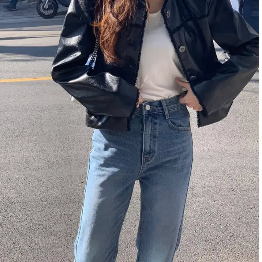 [BUNJANG] With Bloom Tweed Leather Jacket / 반택포 위드블룸 트위드 레더 자켓